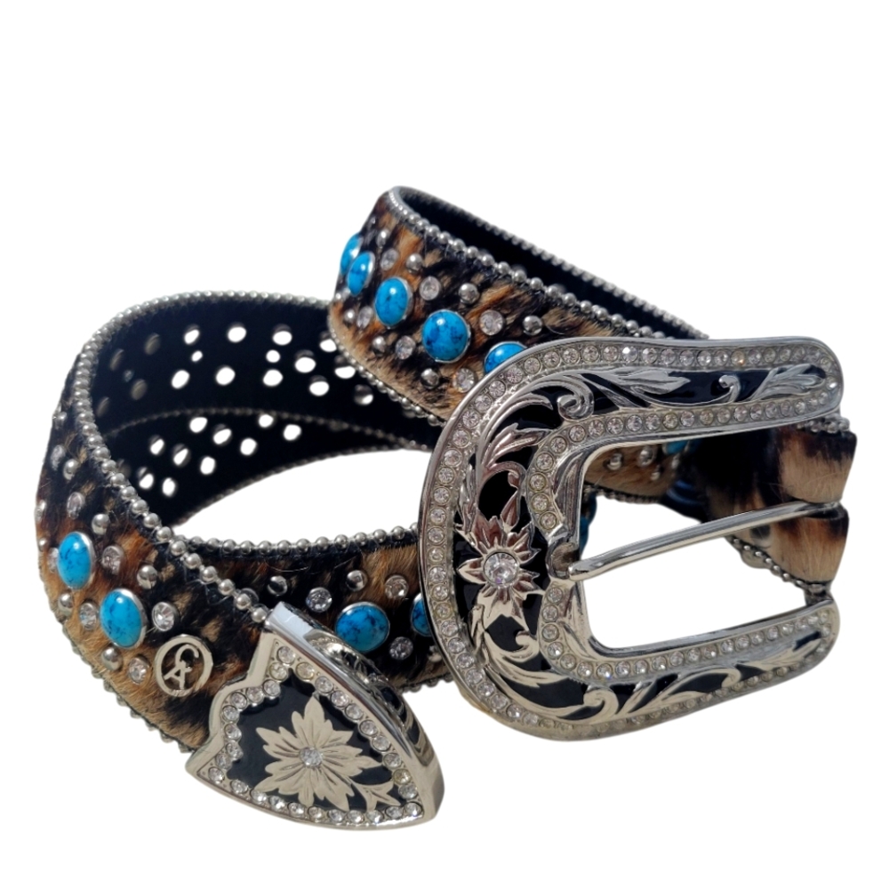 Christine Alexander leather Belt with swarovski  crystal  and Turquoise Size XL
